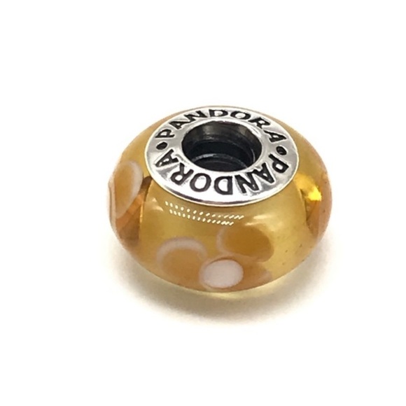 Pandora Sterling Silver Retired Yellow Flowers For You Murano Glass Bead Charm - Picture 1 of 5